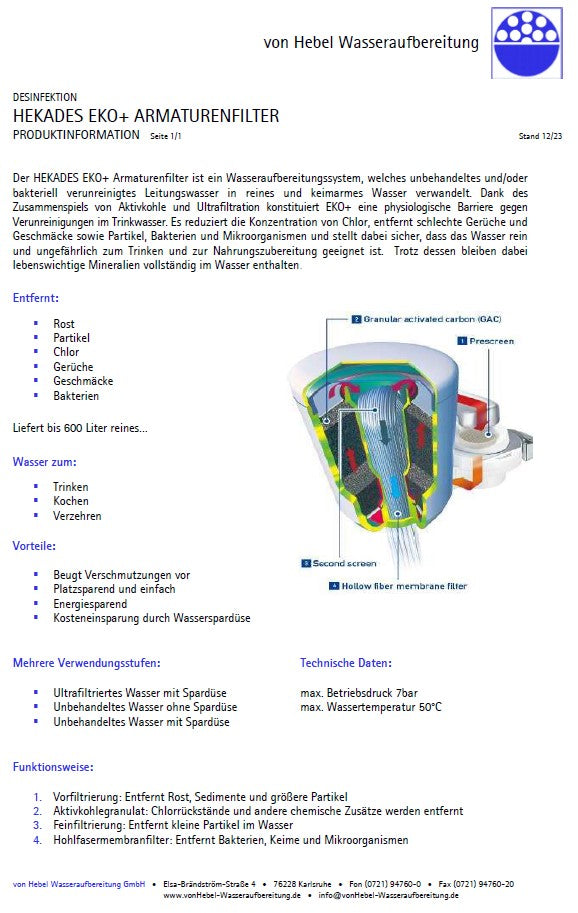 HEKAFILT Eko+ Wasserhahnfilter mit Ultrafiltration