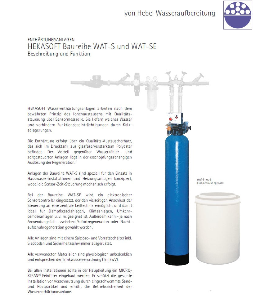 HEKASOFT WAT-S 75 Enthärtungsanlage/Entkalkungsanlage - Qualitätsgesteuert